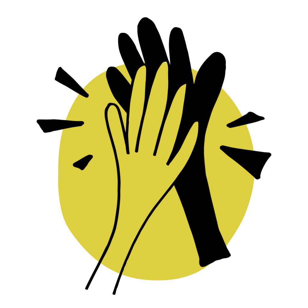 Illustration of två händer som gör en high five